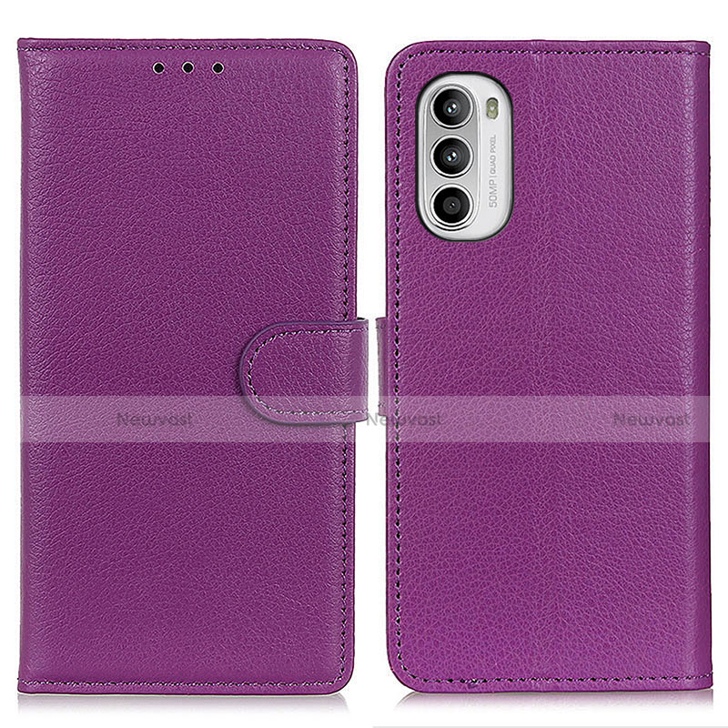 Leather Case Stands Flip Cover Holder A03D for Motorola Moto G82 5G Purple