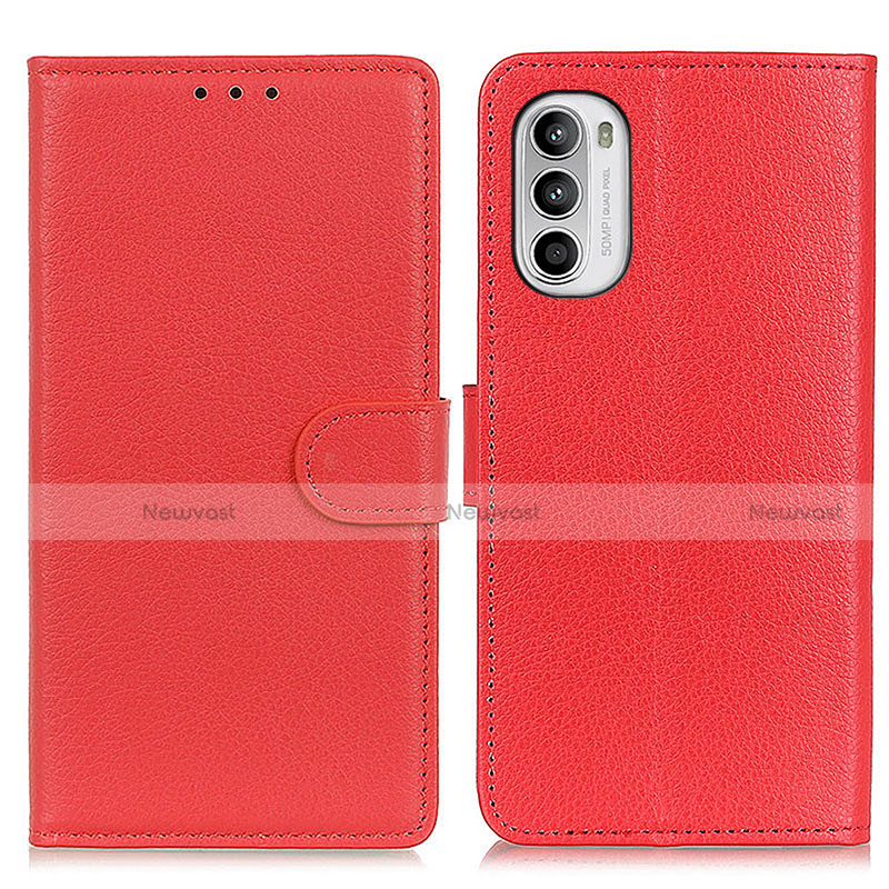 Leather Case Stands Flip Cover Holder A03D for Motorola Moto G82 5G Red