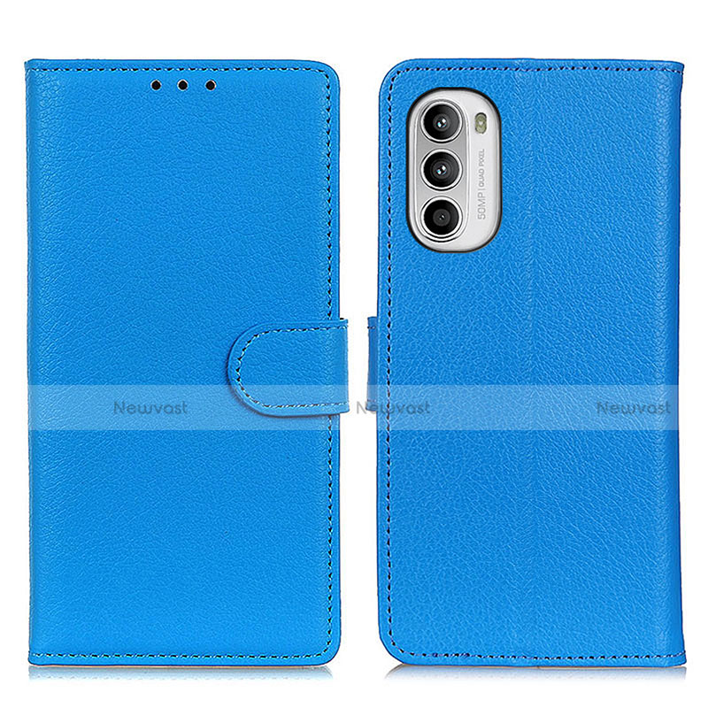 Leather Case Stands Flip Cover Holder A03D for Motorola Moto G82 5G Sky Blue