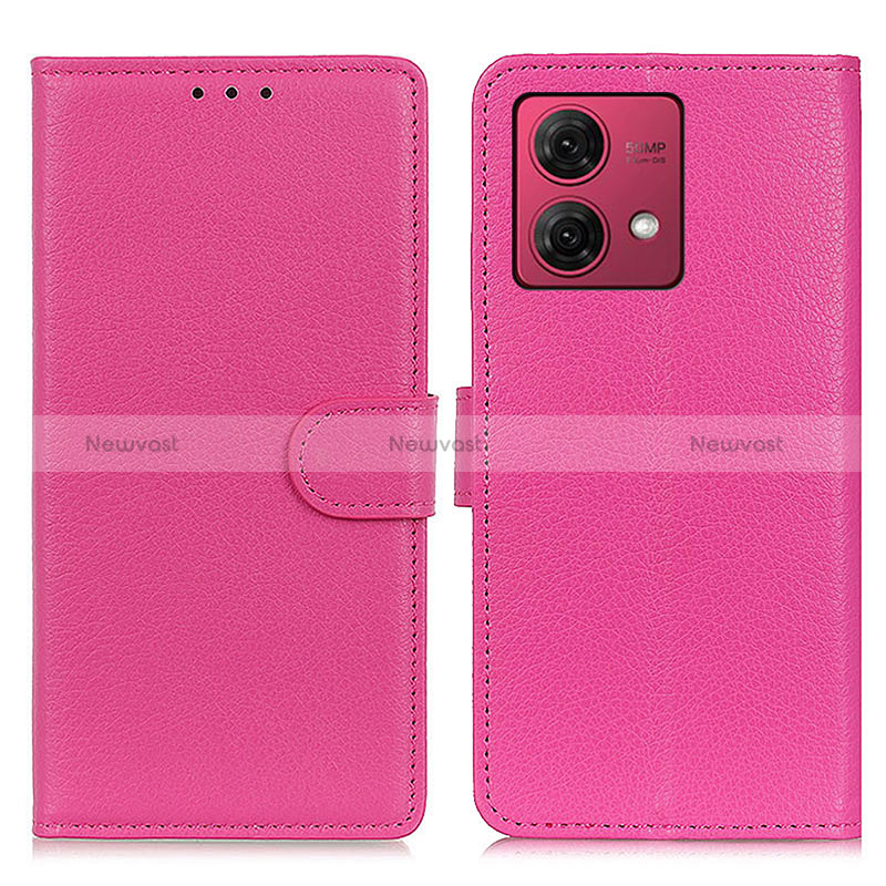 Leather Case Stands Flip Cover Holder A03D for Motorola Moto G84 5G Hot Pink