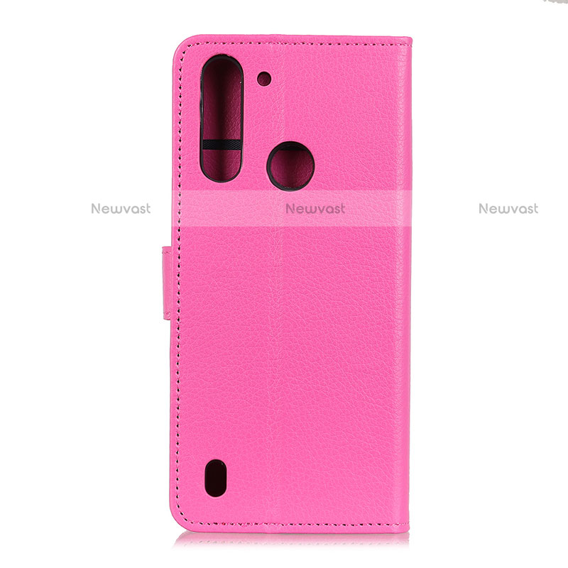 Leather Case Stands Flip Cover Holder A03D for Motorola Moto One Fusion Hot Pink