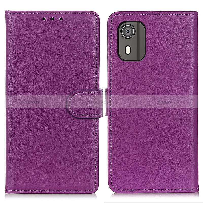 Leather Case Stands Flip Cover Holder A03D for Nokia C02 Purple