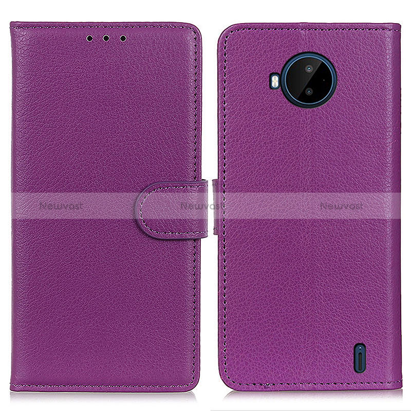 Leather Case Stands Flip Cover Holder A03D for Nokia C20 Plus Purple