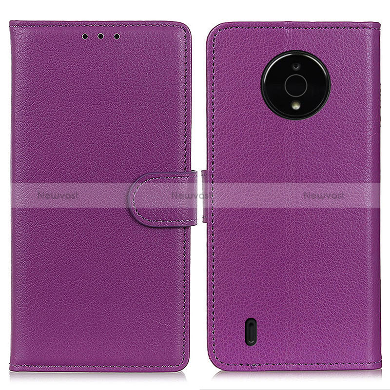 Leather Case Stands Flip Cover Holder A03D for Nokia C200 Purple