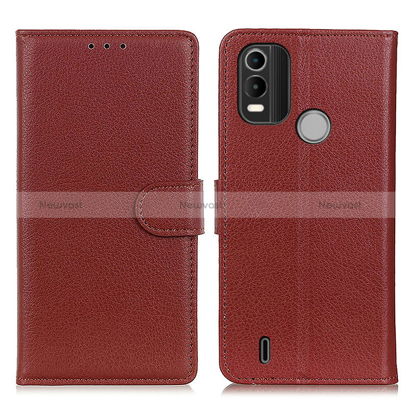 Leather Case Stands Flip Cover Holder A03D for Nokia C21 Plus Brown