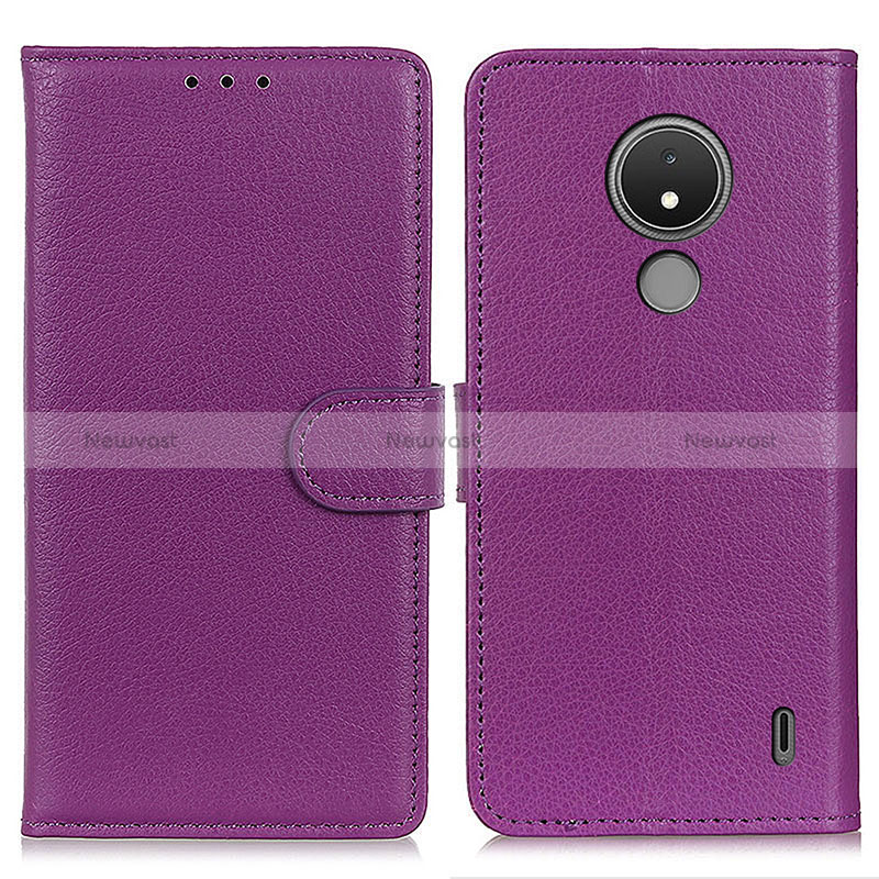 Leather Case Stands Flip Cover Holder A03D for Nokia C21 Purple