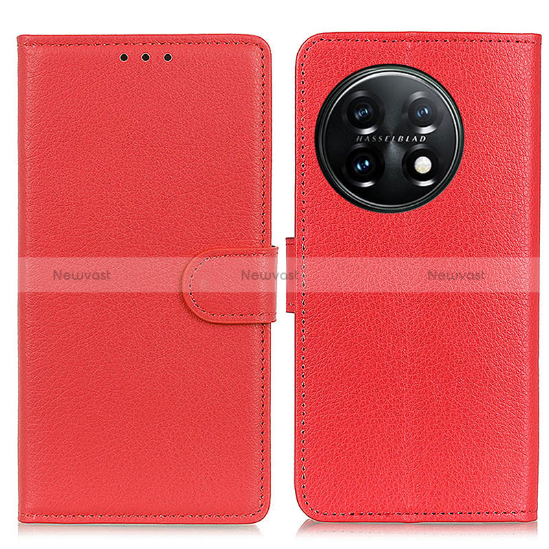 Leather Case Stands Flip Cover Holder A03D for OnePlus 11 5G Red