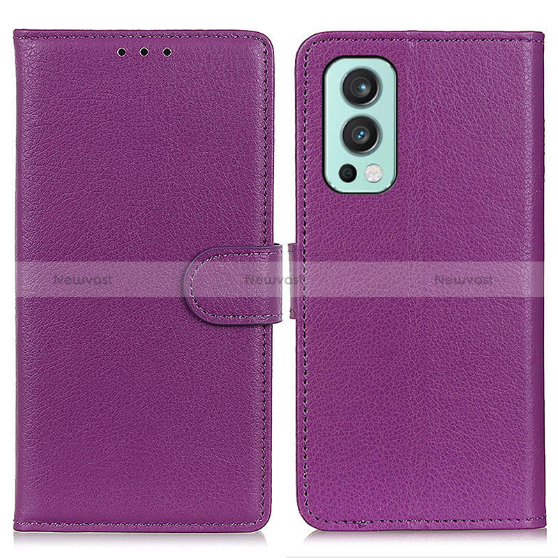 Leather Case Stands Flip Cover Holder A03D for OnePlus Nord 2 5G Purple