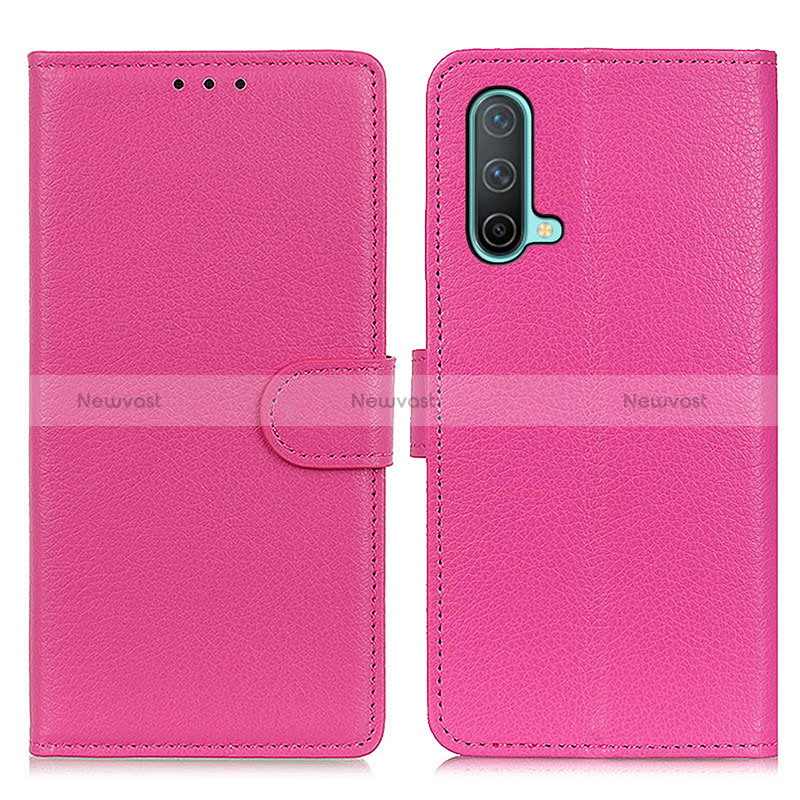 Leather Case Stands Flip Cover Holder A03D for OnePlus Nord CE 5G Hot Pink