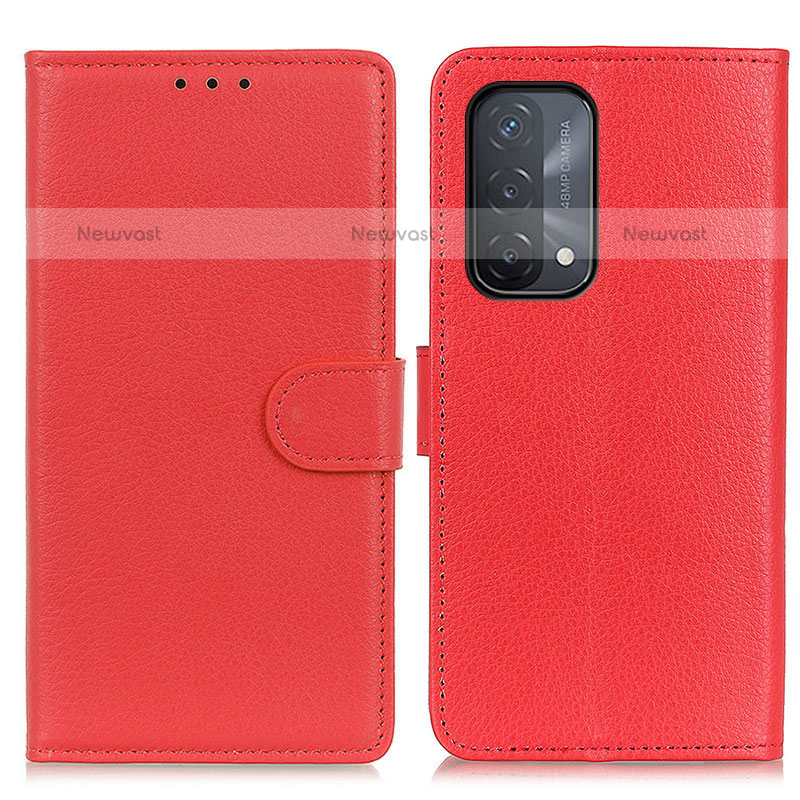 Leather Case Stands Flip Cover Holder A03D for OnePlus Nord N200 5G Red