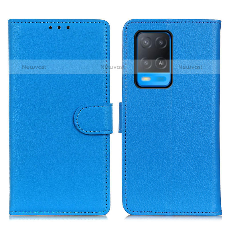 Leather Case Stands Flip Cover Holder A03D for Oppo A54 4G Sky Blue