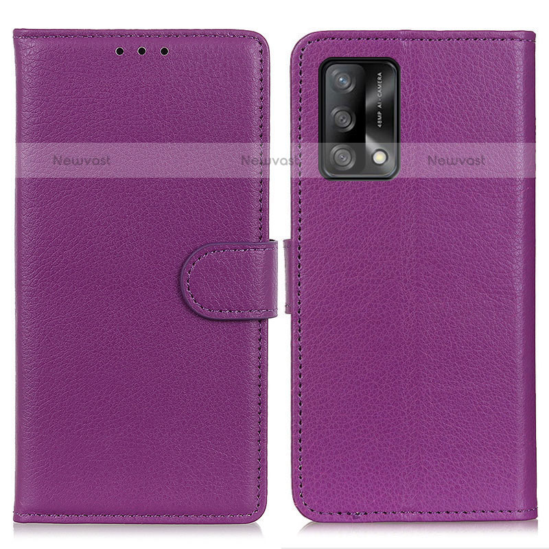 Leather Case Stands Flip Cover Holder A03D for Oppo A74 4G Purple