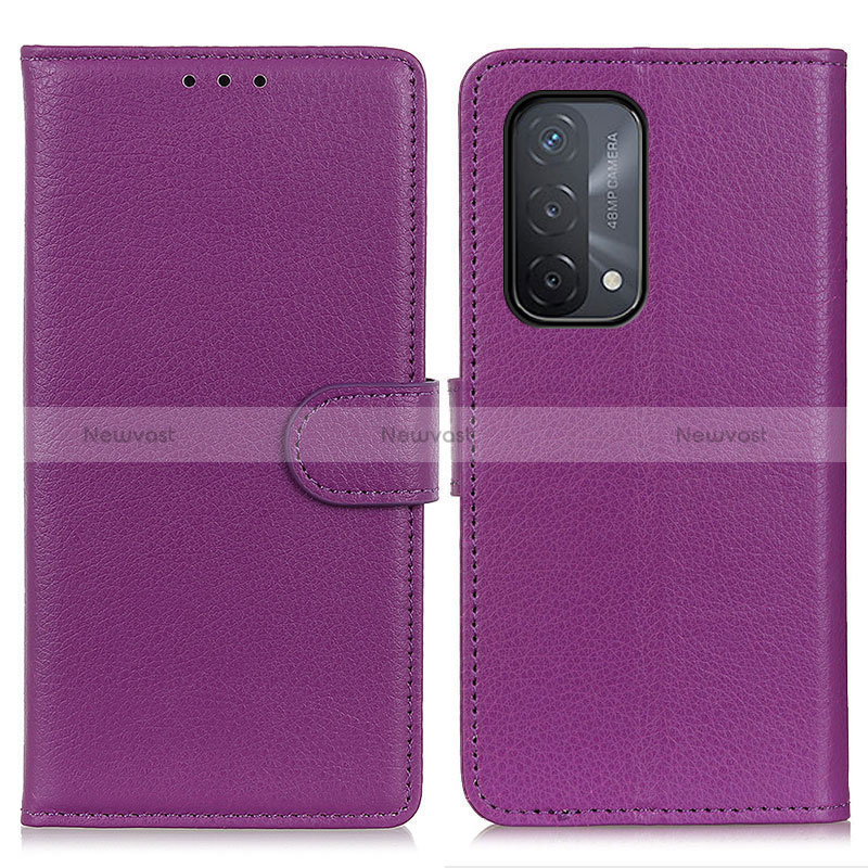 Leather Case Stands Flip Cover Holder A03D for Oppo A74 5G Purple