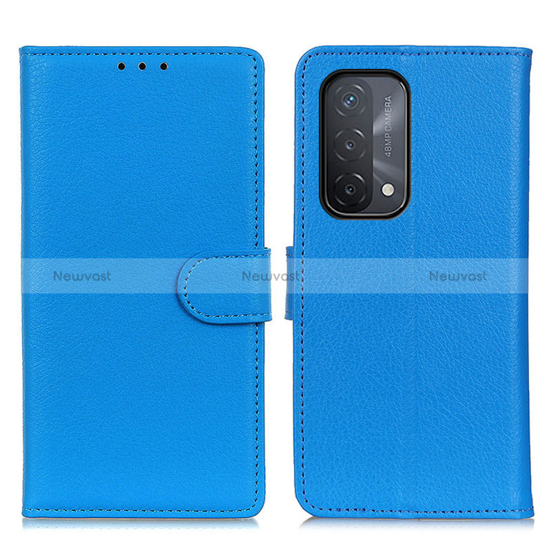 Leather Case Stands Flip Cover Holder A03D for Oppo A74 5G Sky Blue