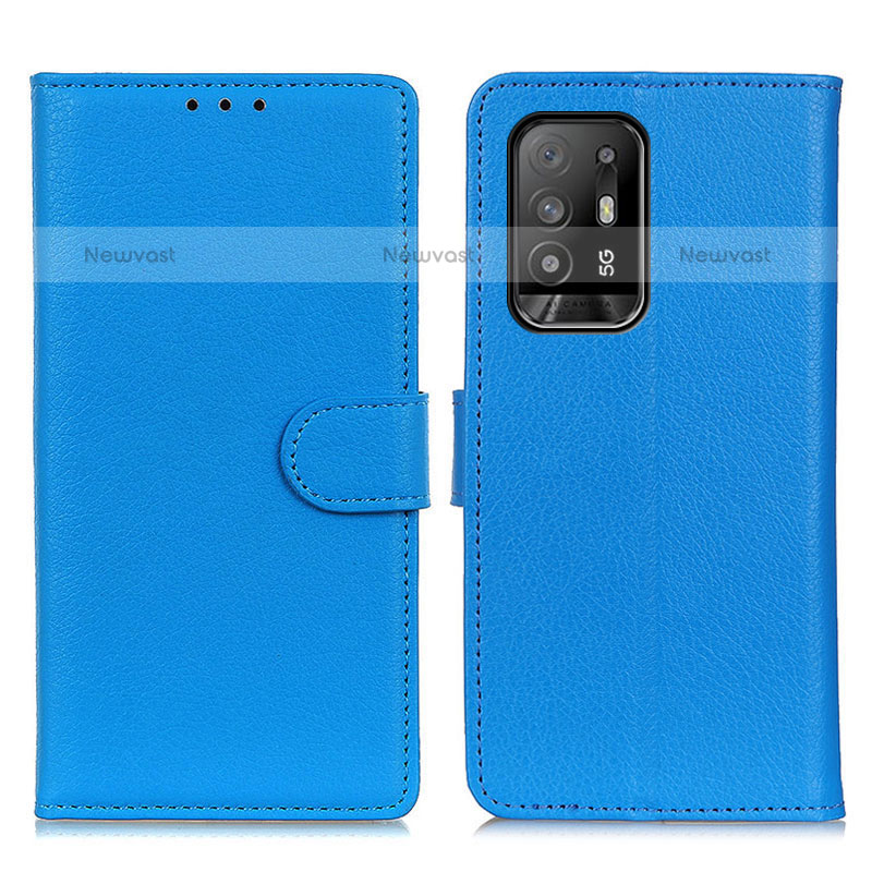 Leather Case Stands Flip Cover Holder A03D for Oppo A94 5G Sky Blue