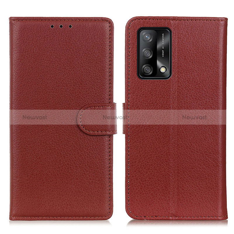 Leather Case Stands Flip Cover Holder A03D for Oppo A95 4G Brown