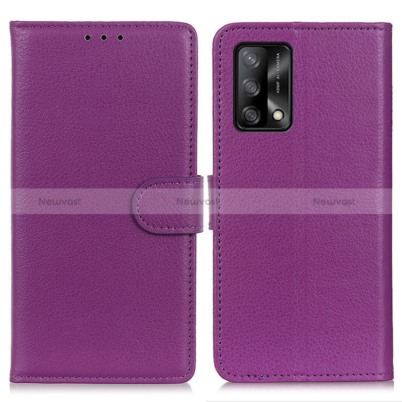 Leather Case Stands Flip Cover Holder A03D for Oppo A95 4G Purple