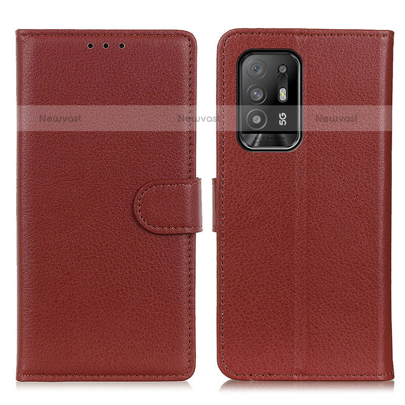 Leather Case Stands Flip Cover Holder A03D for Oppo A95 5G Brown