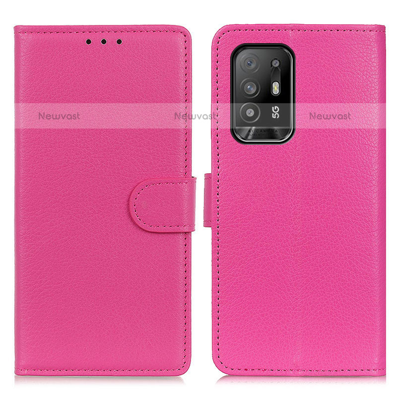 Leather Case Stands Flip Cover Holder A03D for Oppo A95 5G Hot Pink