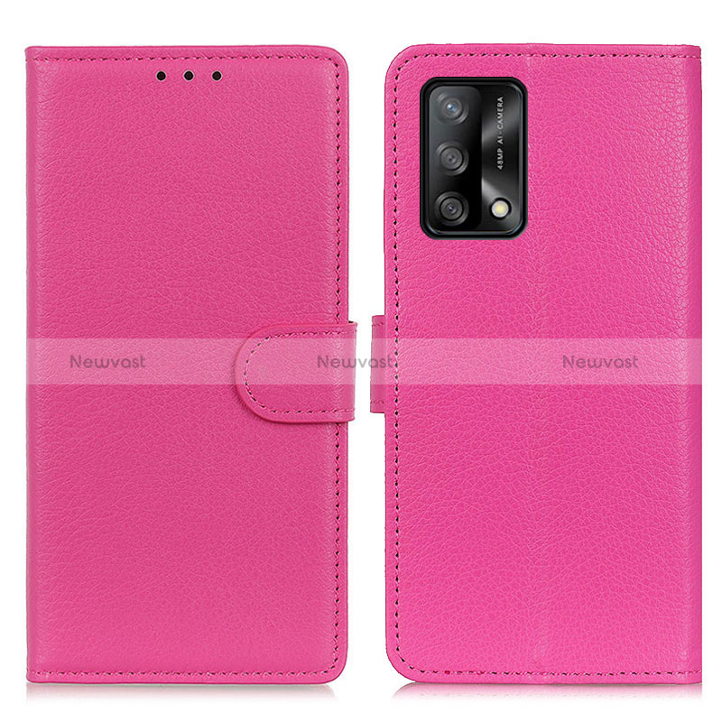 Leather Case Stands Flip Cover Holder A03D for Oppo F19 Hot Pink