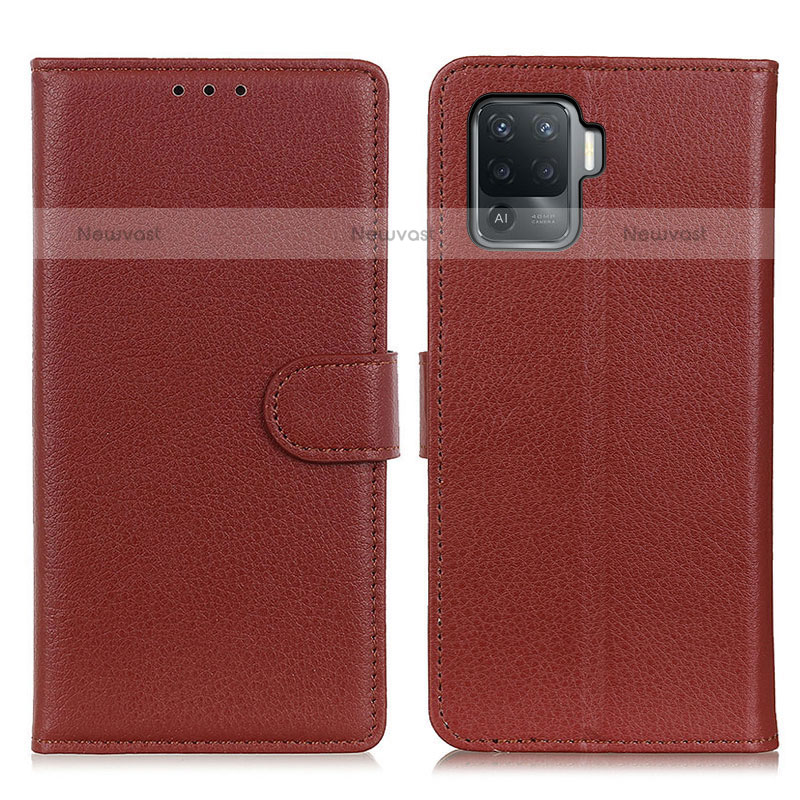 Leather Case Stands Flip Cover Holder A03D for Oppo F19 Pro Brown