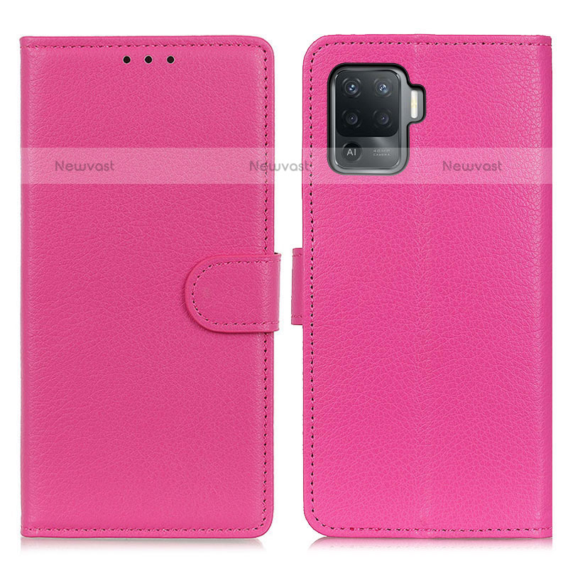 Leather Case Stands Flip Cover Holder A03D for Oppo F19 Pro Hot Pink