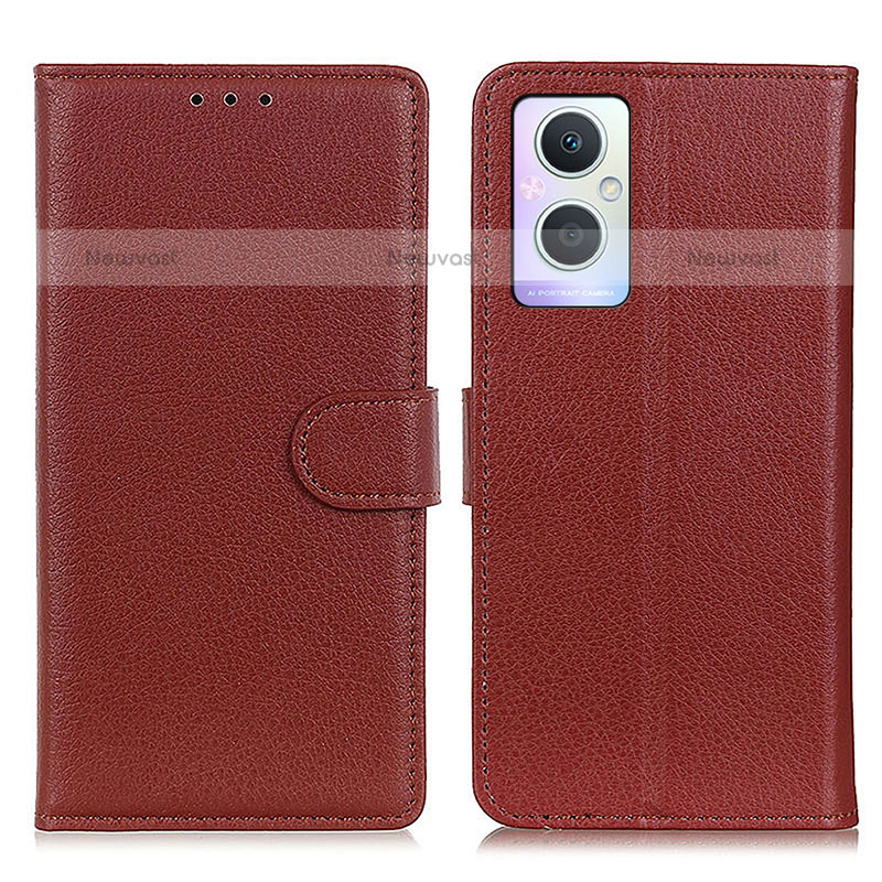 Leather Case Stands Flip Cover Holder A03D for Oppo F21 Pro 5G Brown