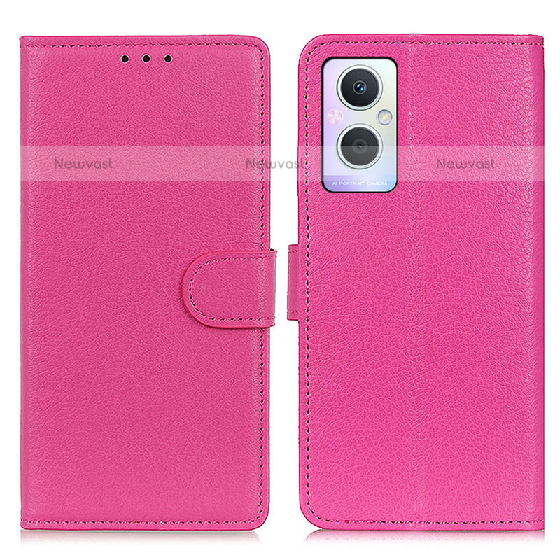 Leather Case Stands Flip Cover Holder A03D for Oppo F21 Pro 5G Hot Pink