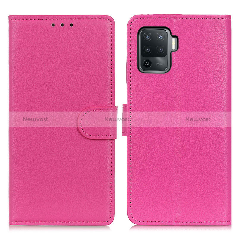 Leather Case Stands Flip Cover Holder A03D for Oppo Reno5 Lite Hot Pink