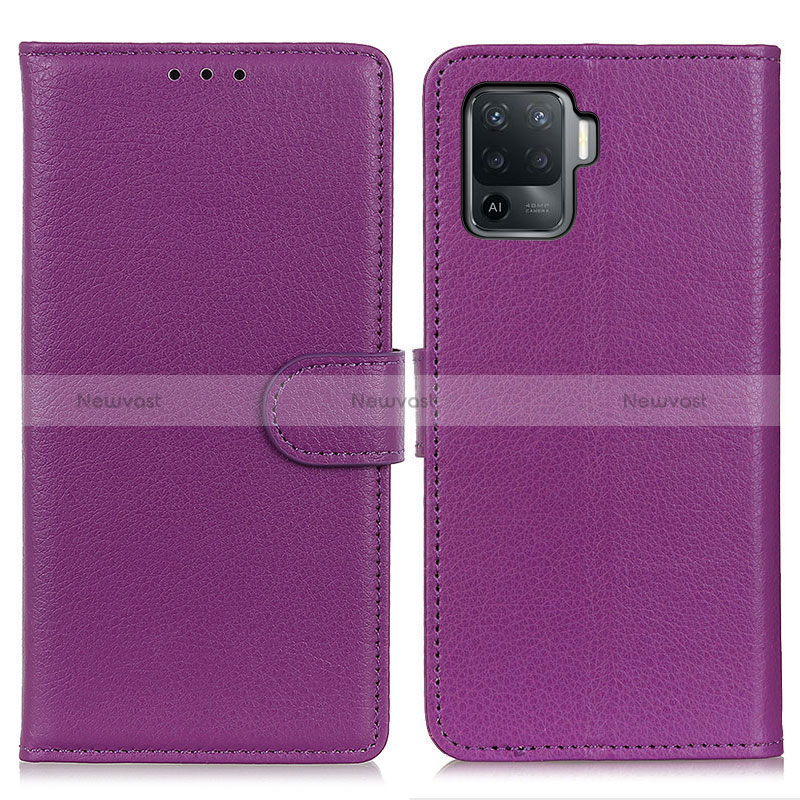 Leather Case Stands Flip Cover Holder A03D for Oppo Reno5 Lite Purple
