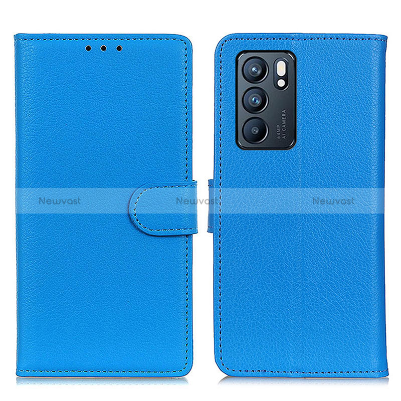 Leather Case Stands Flip Cover Holder A03D for Oppo Reno6 5G Sky Blue