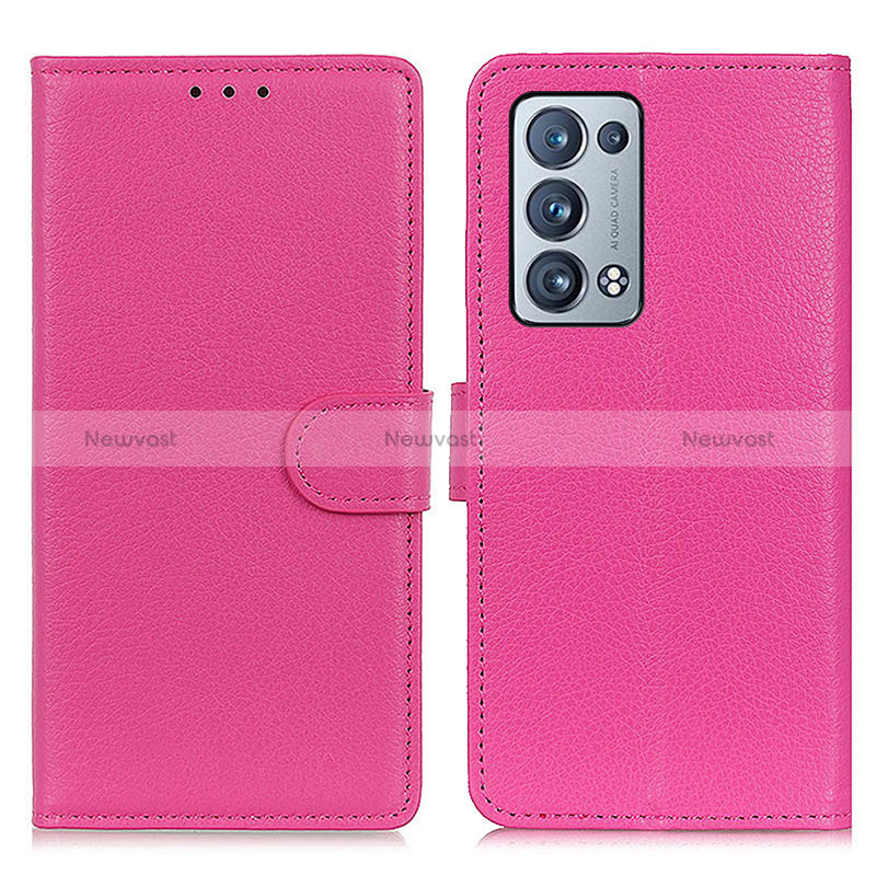 Leather Case Stands Flip Cover Holder A03D for Oppo Reno6 Pro 5G Hot Pink