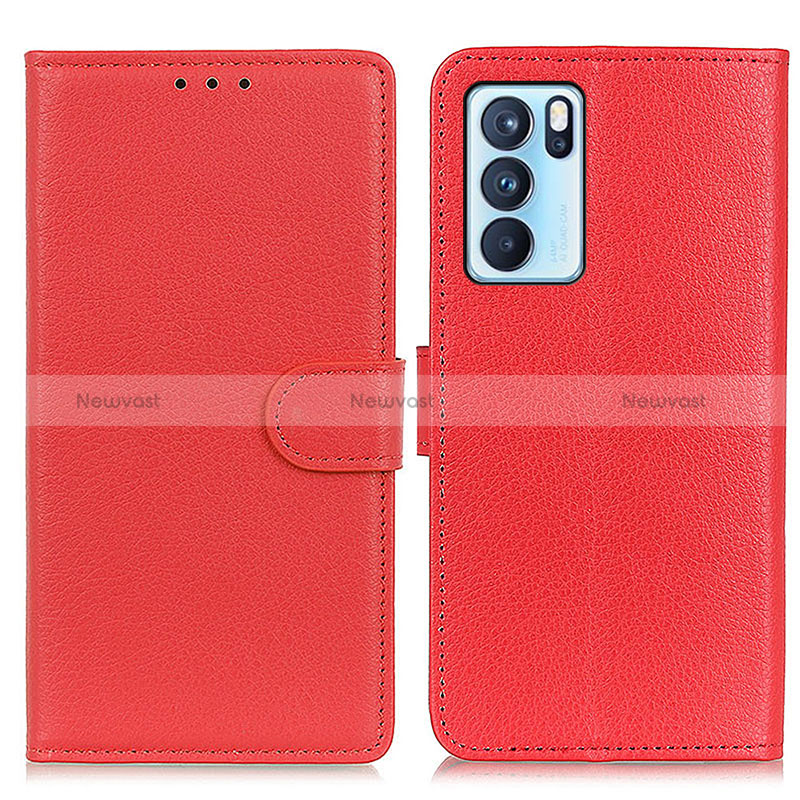 Leather Case Stands Flip Cover Holder A03D for Oppo Reno6 Pro 5G India Red