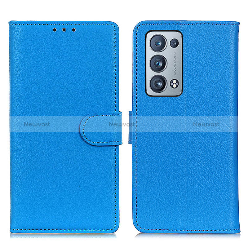 Leather Case Stands Flip Cover Holder A03D for Oppo Reno6 Pro 5G Sky Blue