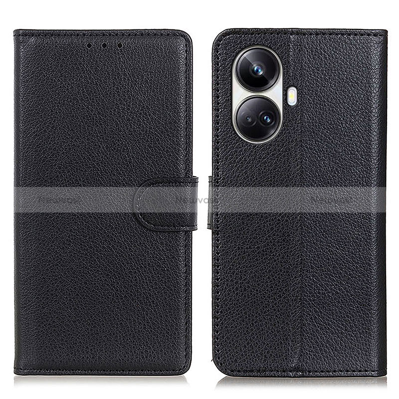 Leather Case Stands Flip Cover Holder A03D for Realme 10 Pro+ Plus 5G Black