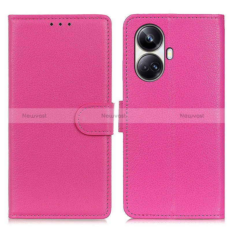 Leather Case Stands Flip Cover Holder A03D for Realme 10 Pro+ Plus 5G Hot Pink