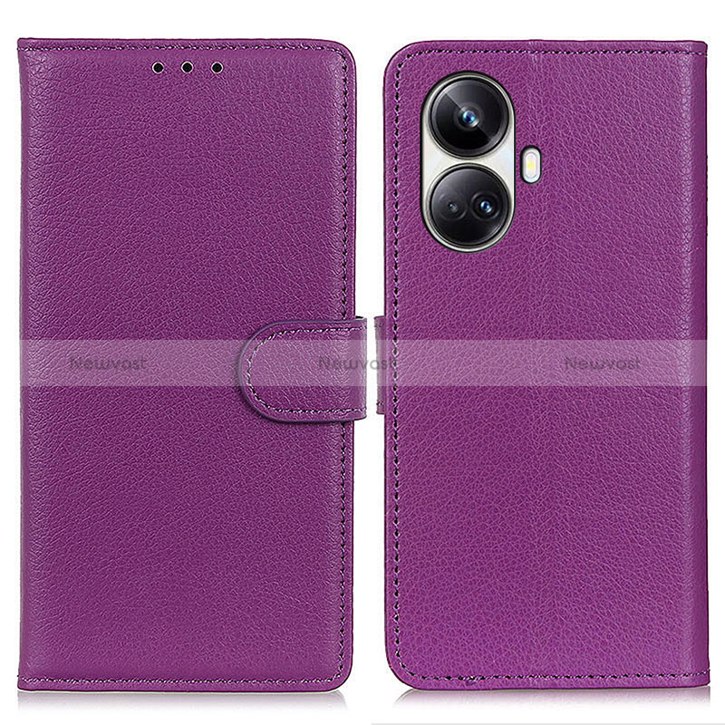 Leather Case Stands Flip Cover Holder A03D for Realme 10 Pro+ Plus 5G Purple