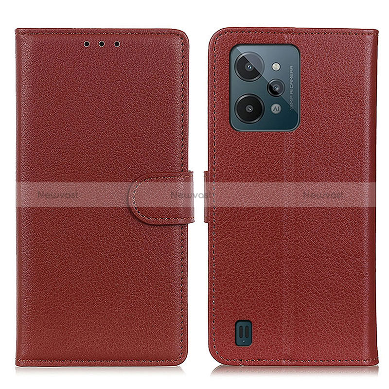 Leather Case Stands Flip Cover Holder A03D for Realme C31 Brown