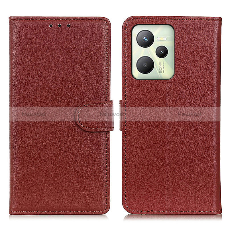 Leather Case Stands Flip Cover Holder A03D for Realme Narzo 50A Prime Brown