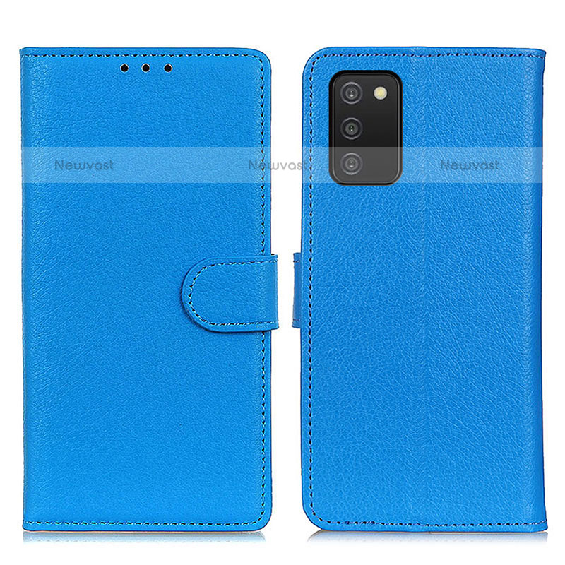 Leather Case Stands Flip Cover Holder A03D for Samsung Galaxy A02s Sky Blue