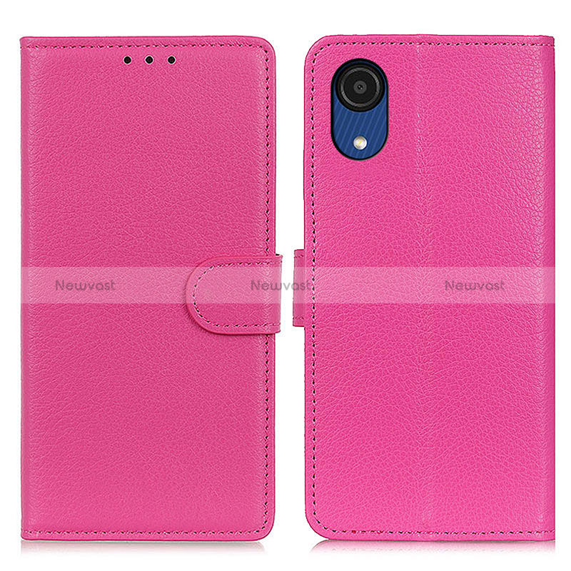 Leather Case Stands Flip Cover Holder A03D for Samsung Galaxy A03 Core Hot Pink