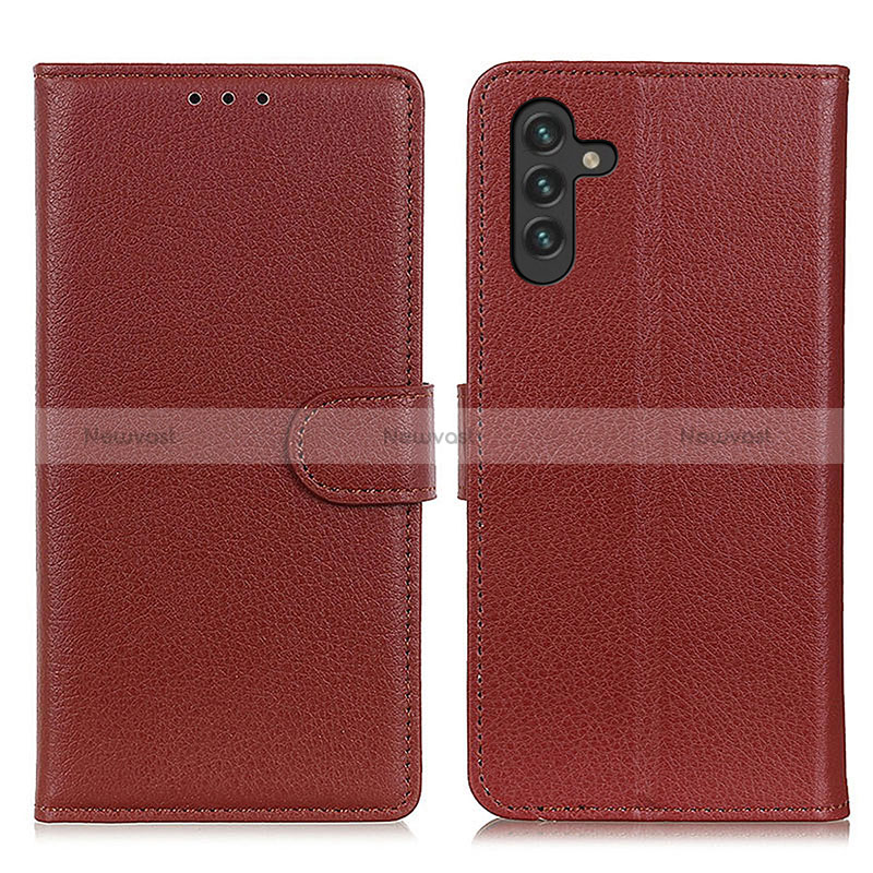 Leather Case Stands Flip Cover Holder A03D for Samsung Galaxy A04s Brown