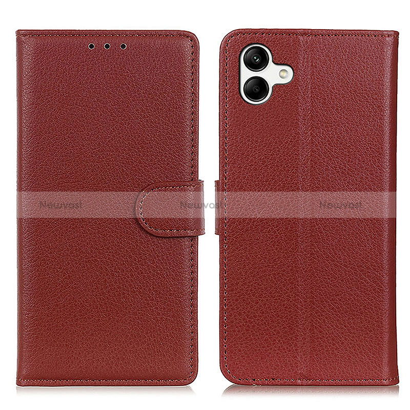 Leather Case Stands Flip Cover Holder A03D for Samsung Galaxy A05 Brown