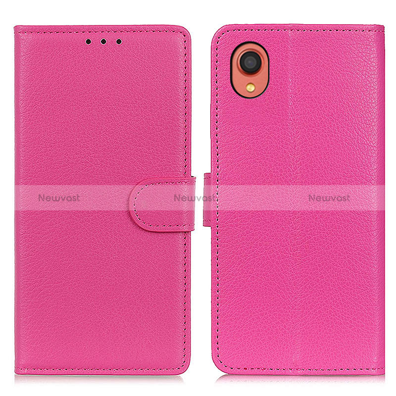 Leather Case Stands Flip Cover Holder A03D for Samsung Galaxy A22 5G SC-56B Hot Pink