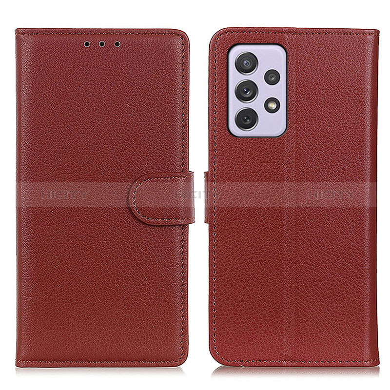 Leather Case Stands Flip Cover Holder A03D for Samsung Galaxy A73 5G Brown