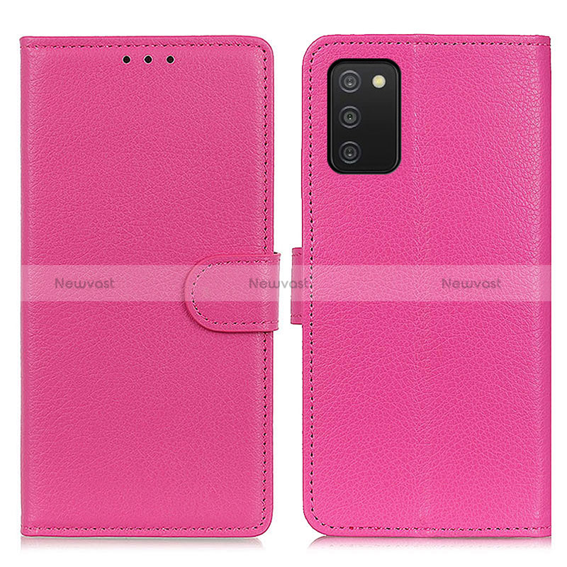 Leather Case Stands Flip Cover Holder A03D for Samsung Galaxy F02S SM-E025F Hot Pink