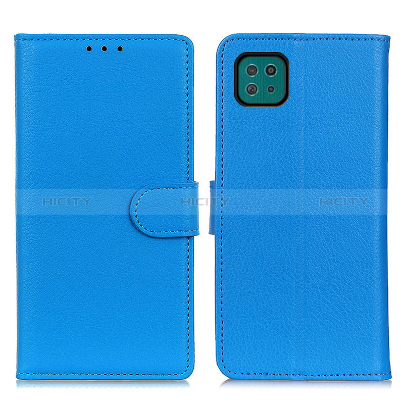 Leather Case Stands Flip Cover Holder A03D for Samsung Galaxy F42 5G Sky Blue