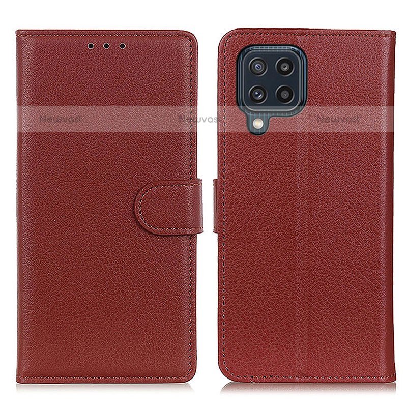 Leather Case Stands Flip Cover Holder A03D for Samsung Galaxy M32 4G Brown