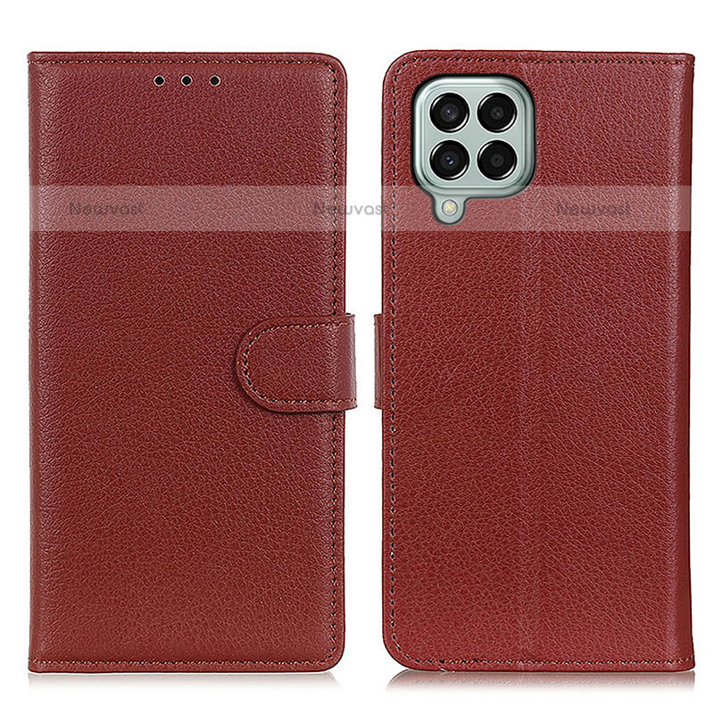 Leather Case Stands Flip Cover Holder A03D for Samsung Galaxy M33 5G Brown