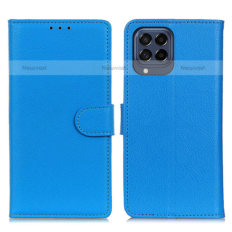 Leather Case Stands Flip Cover Holder A03D for Samsung Galaxy M53 5G Sky Blue